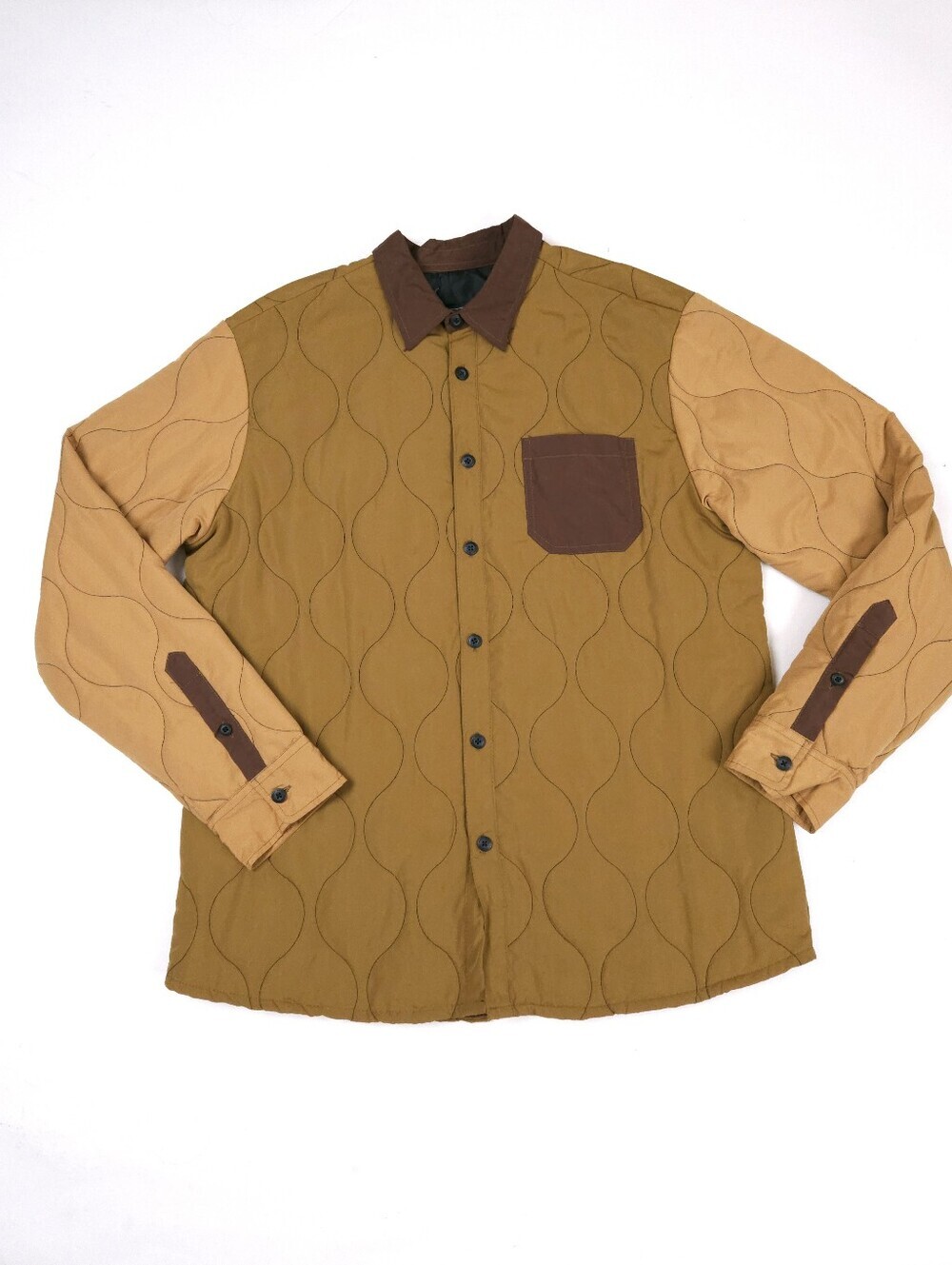 Reason Mens Quilted Shirt Jacket Shacket Brown Colorblocked Button Down Lined XL